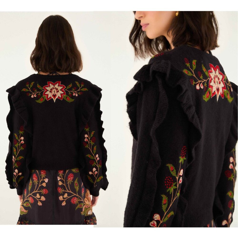Farm Rio Black Berry Embroidery Cardigan sweater XL New! - Picture 3 of 7